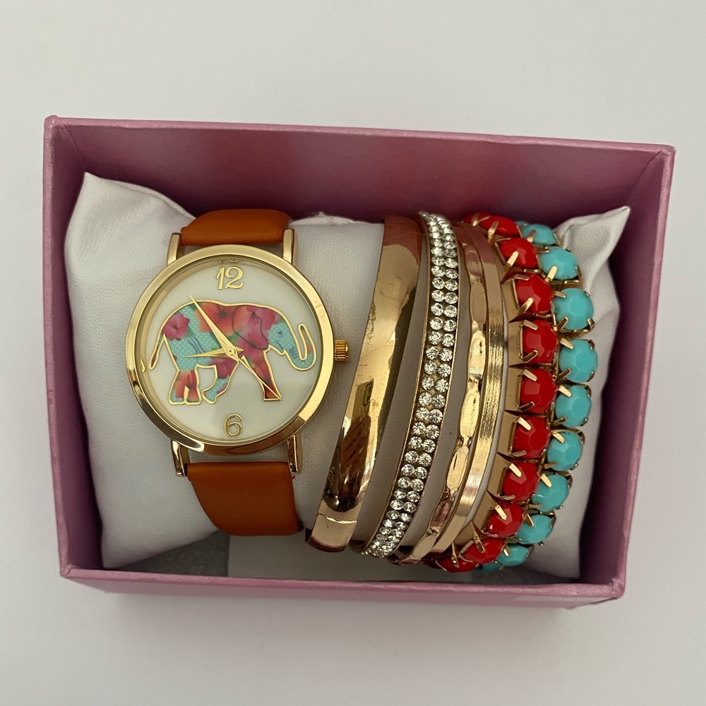 Elephant watch and bracelet set